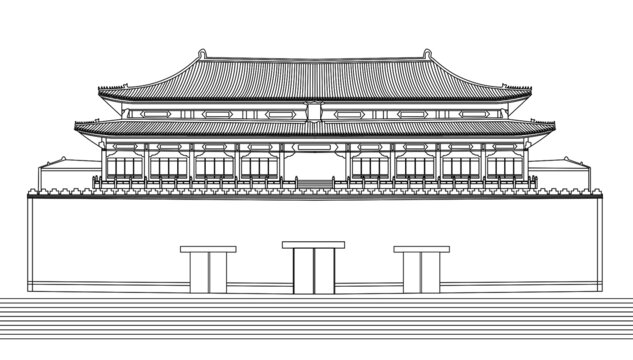 北京故宫午门线稿