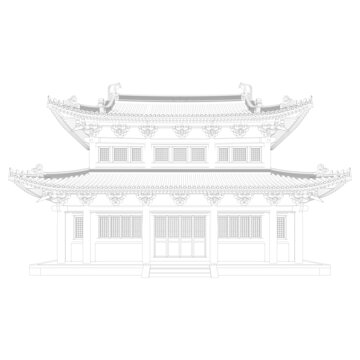 宋代大殿背立面線稿