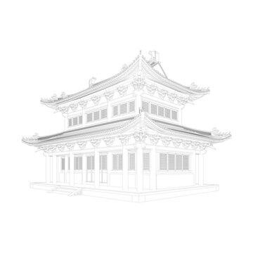 宋代大殿背面軸測線稿