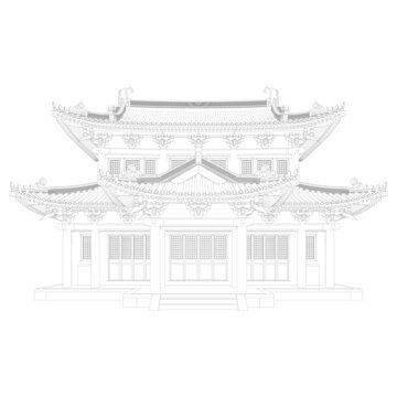 宋代大殿立面線稿