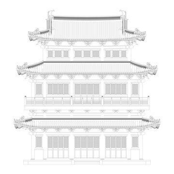 宋代樓閣正背立面線稿