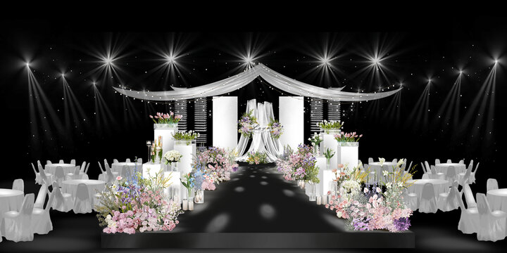 韩式白色布幔婚礼效果图