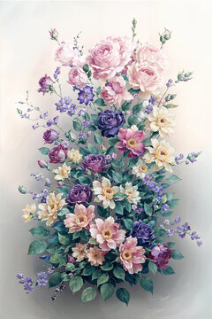 復(fù)古風(fēng)格水彩獨(dú)幅花卉