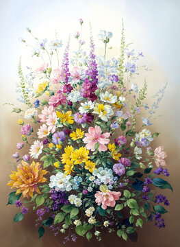 復(fù)古風(fēng)格水彩獨(dú)幅花卉