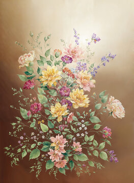 復(fù)古風(fēng)格水彩獨(dú)幅花卉