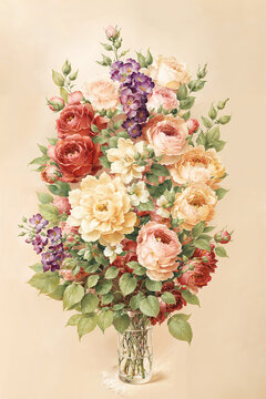 復(fù)古風(fēng)格水彩獨(dú)幅花卉