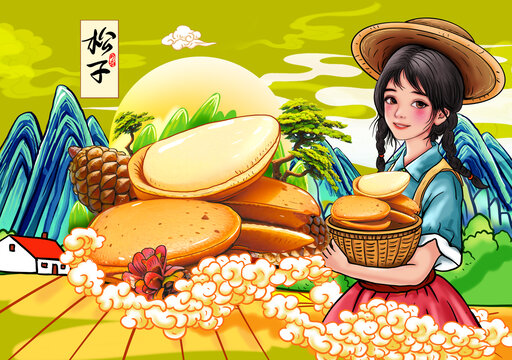 松子堅果包裝插畫