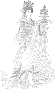 永樂(lè)宮西王母人物線稿