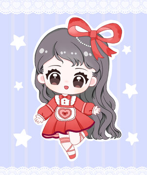 可愛紅色Q版女孩