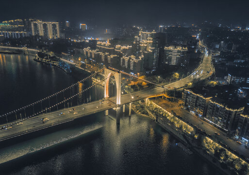 航拍柳州红光大桥夜景