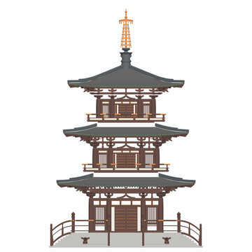 唐風(fēng)三重塔正立面插畫