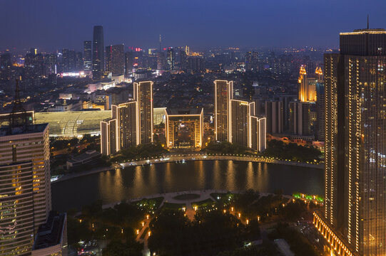 天津海河津湾广场航拍城市风光