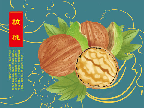 手繪中國風(fēng)核桃包裝插畫