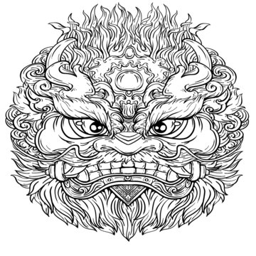 國潮手繪龍頭