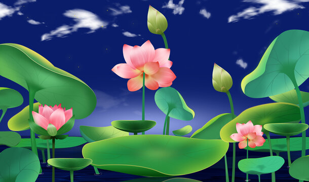 插畫荷花池