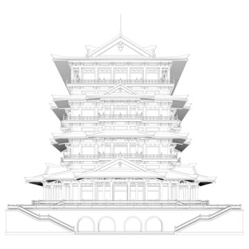 秦漢閣樓立面線稿