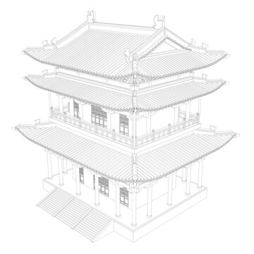 積木模型鳥瞰線稿