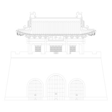 城門正立面線稿