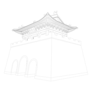城門軸測(cè)線稿