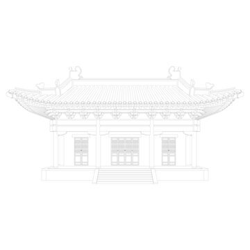 歇山大殿立面線稿