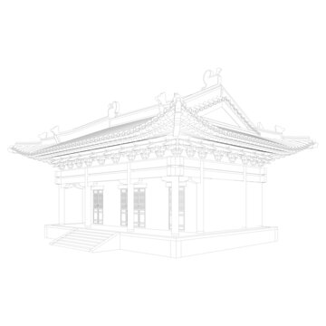 歇山大殿軸測線稿