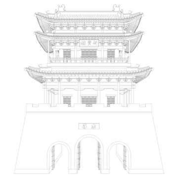 邊關(guān)城樓立面線稿