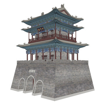 邊關(guān)城樓軸測效果