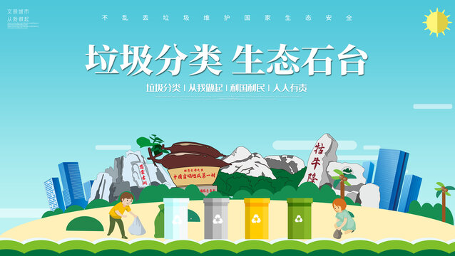 石台县垃圾分类回收海报展板