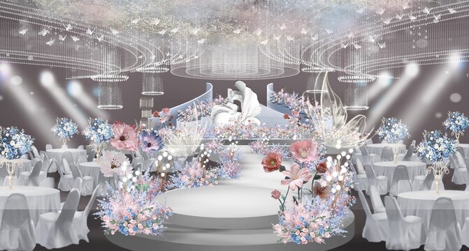 藍(lán)粉色婚禮夢(mèng)幻星空吊頂