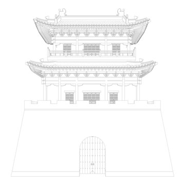 山海關(guān)立面線稿