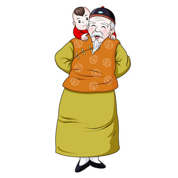 爺爺和孫子卡通