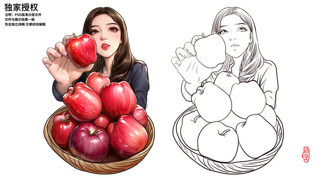 花牛蘋(píng)果插畫(huà)