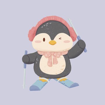 企鵝滑雪扁平肌理風(fēng)