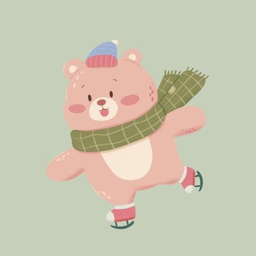 熊滑雪扁平肌理風(fēng)