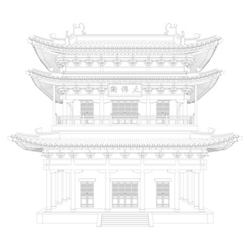 大佛閣立面線稿