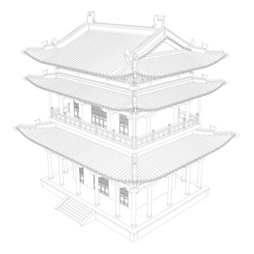 大佛閣鳥瞰線稿