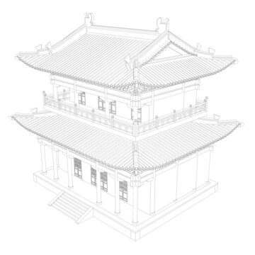 藏經(jīng)閣鳥(niǎo)瞰線稿