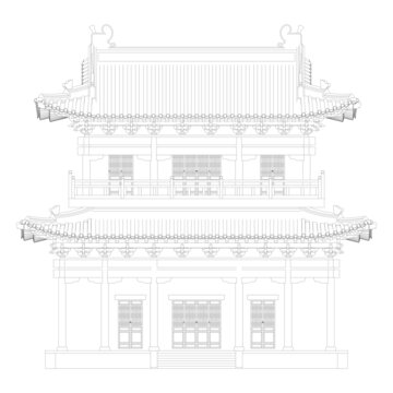 藏經(jīng)閣正立面線稿