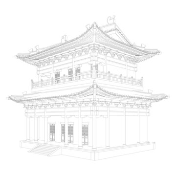 藏經(jīng)閣軸測(cè)線稿