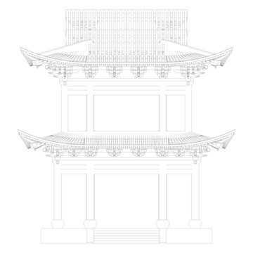 閣樓木結構正立面線稿