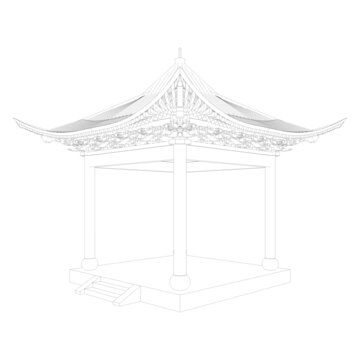 方亭木結(jié)構(gòu)軸測(cè)線稿
