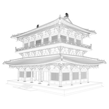 宣政殿門樓軸測(cè)線稿