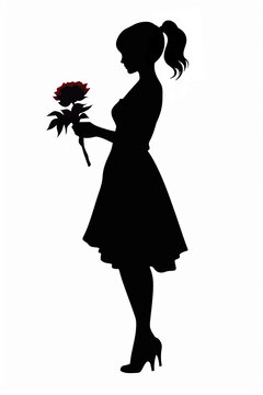女孩拿花剪影矢量插畫素材