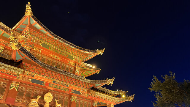 夜空下的寺庙楼宇