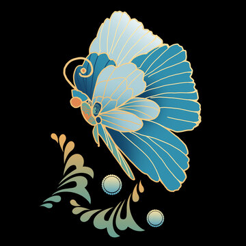 國潮中式元素紋樣蝴蝶花團圖案