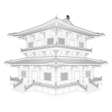 宣政殿前殿軸測線稿