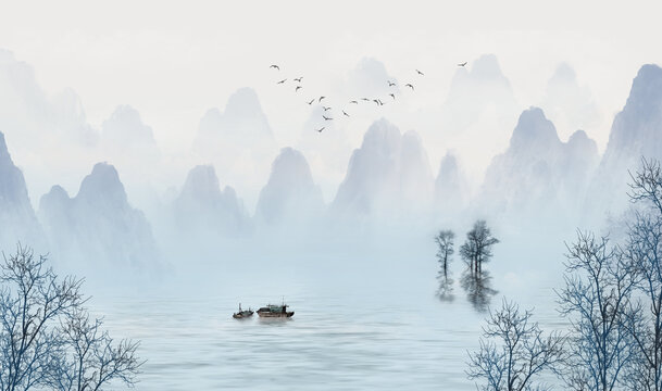 新中式云雾山间图