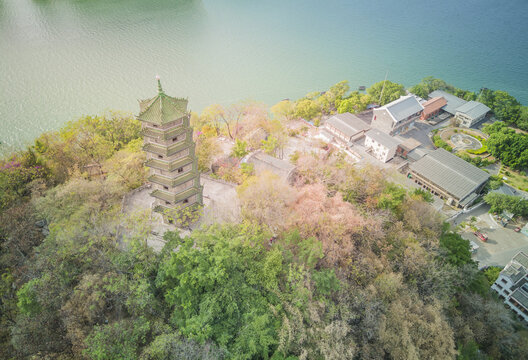 航拍柳州蟠龙山佛塔蟠龙塔