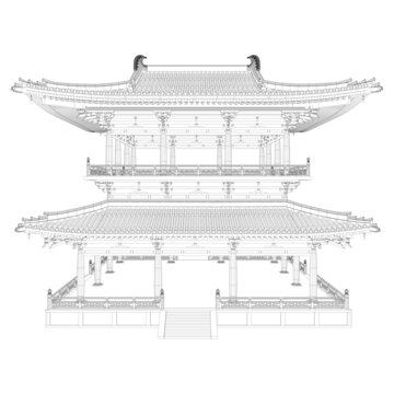 唐風(fēng)水榭立面線稿