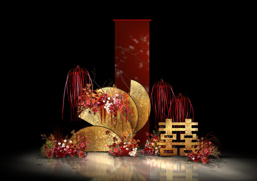 紅色新中式婚禮效果圖